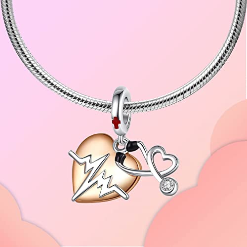 Image of LUXILLA Love You Best Friend Grandma Wife Heart Charm 925 Sterling Silver Charms Fit for Bracelets Necklace Jewelry Gift for Women