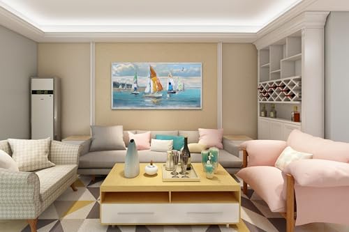 Ardemy Sailboat Canvas Wall Art Large Framed Nautical Pictures Wall Decor Living Room Coastal Paintings Ocean Textured Artwork Bedroom Dining Room Home Office, 48"x24" - Image 2