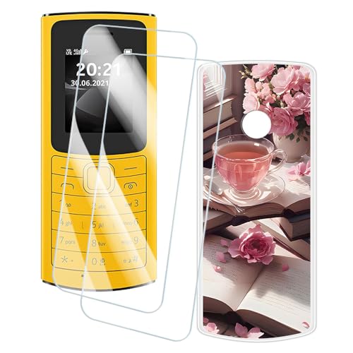 OAGELIM 2�Z�b�g �X�N���[���v���e�N�^�[ + �P�[�X Nokia 110 4G 2021 (1.8 �C���`) �Ƃ̌݊������� �A�[�e�B�X�e�B�b�N�J�X�^���v�����g�J�o�[�Ƌ����K���X�t�B���� �X�N���b�`�h�~ (�s���N�̌ߌ�)