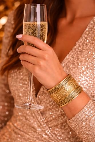 Image of Touchstone Indian Bollywood Desire Brass Base Exotic Workmanship Free Size Cuff Bracelet in Antique Gold Or White Or Copper Tone for Women.