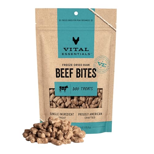 Vital Essentials Beef Bites Dog Treats, 6.2 oz | Freeze-Dried Raw | Single Protein | Premium Quality High Protein Training Treats | Grain Free, Gluten Free, Filler Free