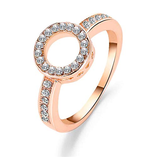 Preisvergleich Produktbild DYSCN Stylish Rings Strass Round Circle Ring Verlobungsringe Paar Ring Temperament Zubehör für Frauen Herren Charms Schmuck Geschenke (Rose Golden, Größe 7)