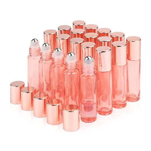 DMuuuDM 20 frascos de rolo de óleo essencial rosa de 10 ml, frascos roll-on de vidro vazios com esfera de rolo de aço inoxidável, tampa de ouro rosa, frasco de rolo de vidro para misturas de óleo,