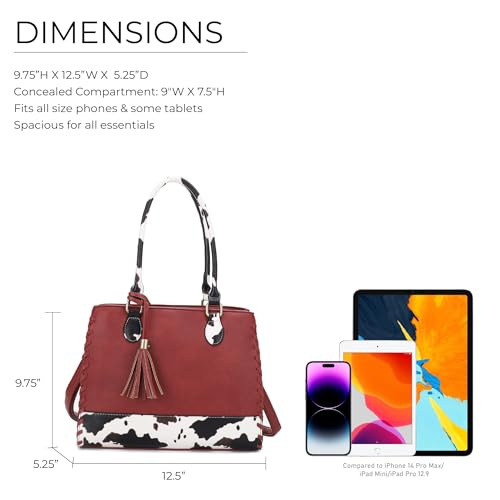Image of JESSIE & JAMES Montana Whipstitching Cow Print Top Handle Satchel Purse with Adjustable Shoulder Strap
