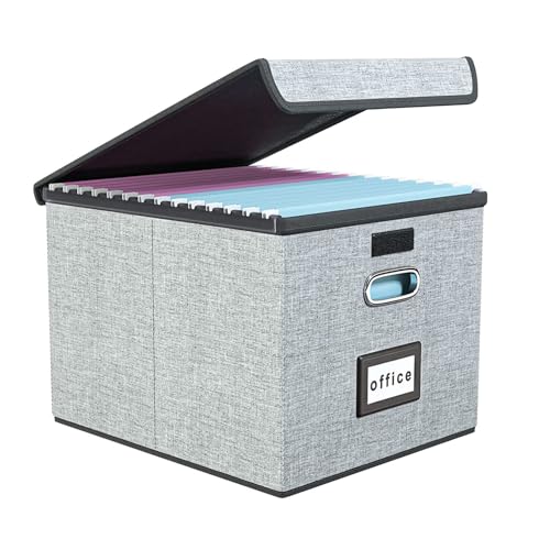 File Organiser，Foldable with Lid Document Box，Document Organizer ， Decorative Document Storage Bins for Office/Home/School