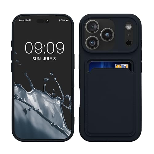 kwmobile Case Compatible with Apple iPhone 17 Pro Case - TPU Phone Cover with Credit Card Holder - Dark Blue