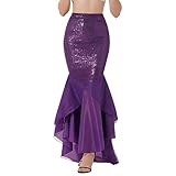 Yartina Women's Mermaid Tail Dress Princess Shiny Asymmetric Long Tail Skirt Halloween Cosplay Party Costume Purple Medium