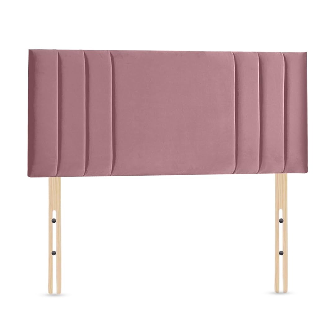Elixir RIO 3 Divan Bed Headboard | Plush Velvet Fabric Headboards for 4ft6 Double Size Bed | Elegant design with wooden material headboards for beds (Pink, 4ft6 Double Height-20inch)