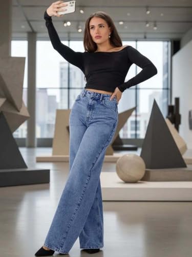 Image of KOTTY Women's Straight Fit High Rise Denim Jeans Trendy Comfortable Stylish Fashion