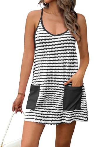 Image of Fisoew Womens Tennis Athletic Dress Mini Romper Dress with Built in Shorts Summer Vacation Outfits