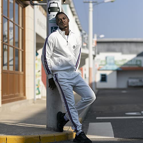 Toloer Men 2 Piece Tracksuit Set Full Zip Athletic Sweatsuit Outfit Jogger Sport Set White Large #TOP2