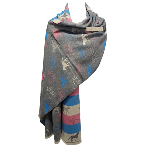 Châle pashmina imprimé chevaux GFM en cachemire pour l'automne-hiver HSSHL-A-01 Taille L