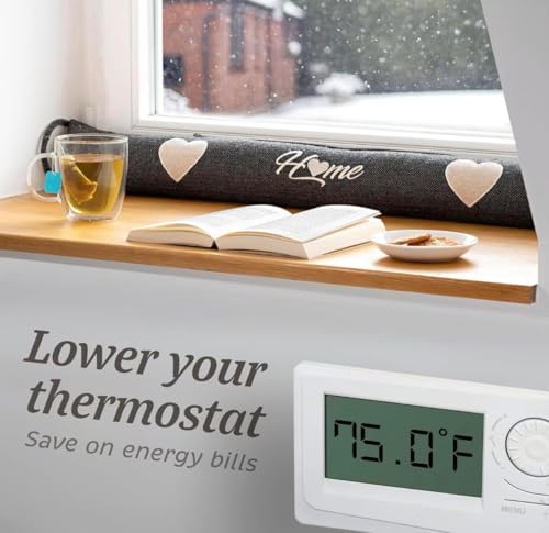 Door Draft Stopper 35 Inch - Weighted Door Draft Blocker with Washable Cover - Easy Installation - Wind, Cold & Noise Guard - Gray