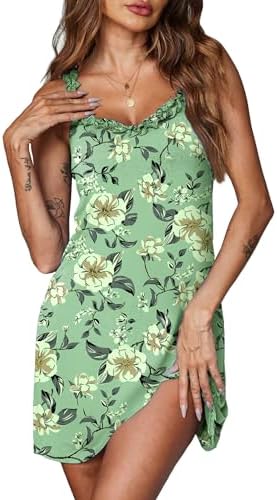 Ekouaer Womens Nightgown Pj Dress for Women Sleeveless U Neck Soft Chemise Sleepwear Cute S-XXL