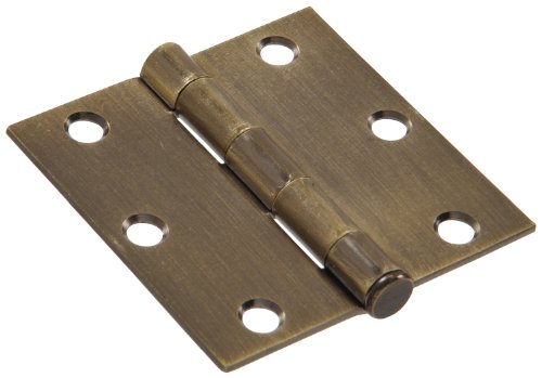 The Hillman Group 852839 Antique Brass Residential Square Corner Door Hinges with Removable Pin, 3-1/2