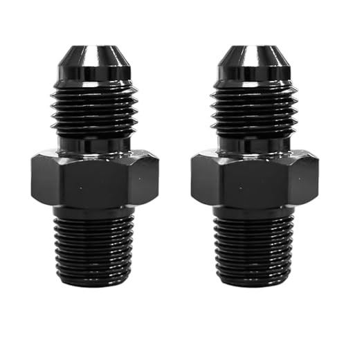 Lanstixr 4AN Male Flare to 1/8 NPT Male Hose Pipe Fitting Adapter Union Connector Aluminum Straight Black Anodized 2PCS