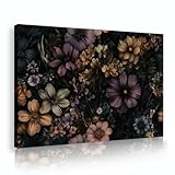 ヴィンテージダークフローラルキャンバスウォールアートポスターマルチカラーフラワーペインティングプリント写真農家オフィスリビングルームホームデコレーション70x105cmインナーフレーム