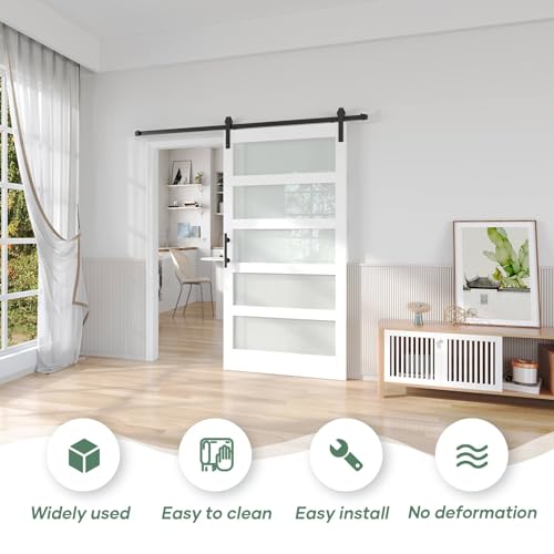 Image of Fredbeck 42x80 White Barn Door with Frosted Glass and Hardware Included