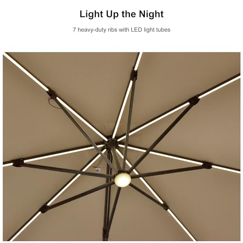 PURPLE-LEAF-10-Feet-Patio-Umbrella-Outdoor-Cantilever-Solar-Powered-LED-Swivel-Square-Umbrella-Aluminum-Offset-Umbrella-with-360-degree-Rotation-for-Garden-Deck-Pool-Patio-Beige PURPLE LEAF 10 Feet Patio Umbrella Outdoor Cantilever Solar Powered LED Swivel Square Umbrella Aluminum Offset Umbrella with 360 degree Rotation for Garden Deck Pool Patio Beige