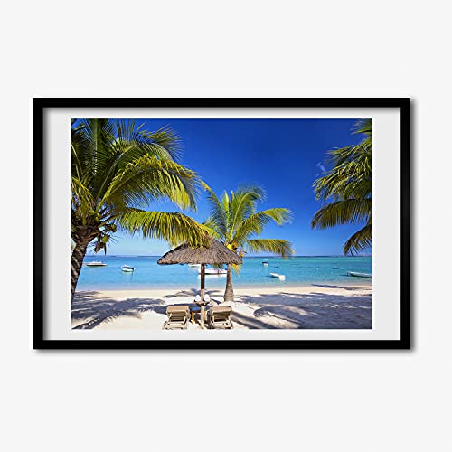 Cadre bois 60x40 Tulup Plage De Maurice tableau moderne prêt à poser