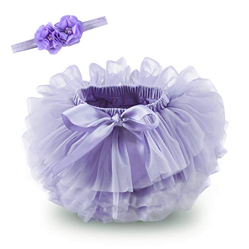 Image of Baby Girls Tutu Bloomers Diaper Cover Cotton Tulle Bloomers and Headband Set