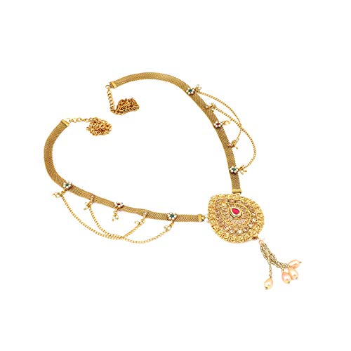 Project Luxe Beautiful Gold Plated Kamarband for Women and Girls - Waist Hip Belt with Color Stones & Pearls