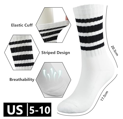 Image of BomKinta Striped Crew Socks Women - Retro Novelty Socks - Stretchy Casual Athletic Cotton Gifts Sock Size 5-10
