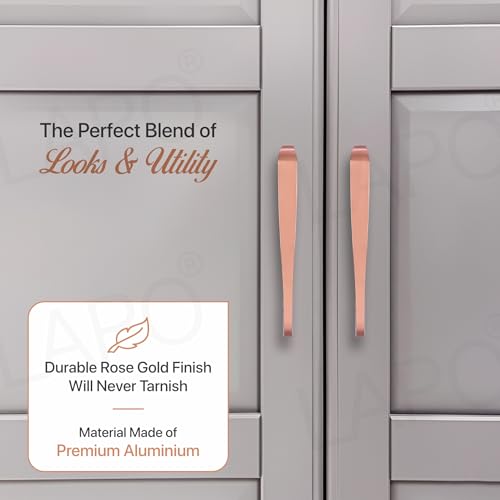 Image of LAPO 6 Inch Drawer Handles for Wardrobe and Cupboard, Suitable for Kitchen Storage Units, Clean Grip Feel, Rust Proof Surface, Hole to Hole Size 11.5 cm, Easy Mounting (Rose Gold, Pack of 3)