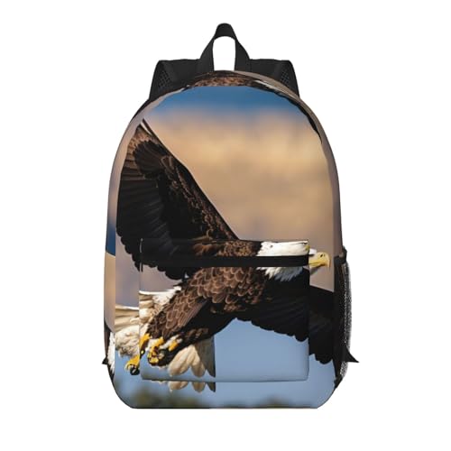 Mochila escolar ligera con estampado de águila y bolsillos funcionales en talla única