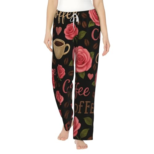 Pantalon de pyjama en polaire pour femme au motif café