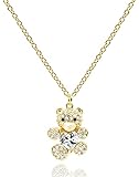 QVY Dainty Gummy Bear Necklace for Women 14K Gold Plated Jewelry Cuddly Heart Crystal Teddy Bear Necklace Mothers Day Gift for Girlfriend [TBN-G]