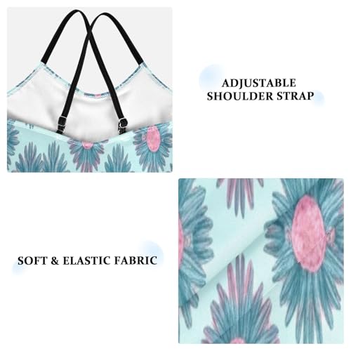 Pink Blue Floral Girl Bathing Suit with Adjustable Shoulder Strap, Beach Bathing Suit, 3-103