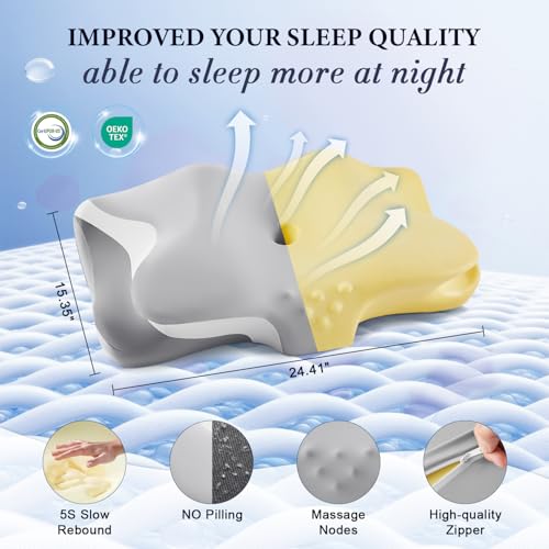 Cervical Neck Pillow for Pain Relief, Cooling Ergonomic Memory Foam Pillows for Sleeping, Contour Neck Support Pillow for Side Back Stomach Sleepers-Queen Size-Grey - image 6