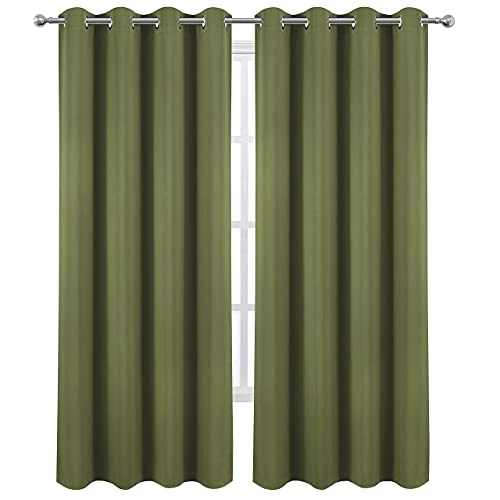 Image of LEMOMO Olive Green Blackout Curtains /52 x 84 Inch Long /Set of 2 Curtain Panels /Thermal Insulated Room Darkening Curtains for Bedroom