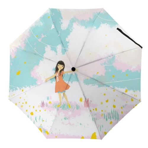 Parapluie compact automatique contre la pluie avec motif hibou amusant