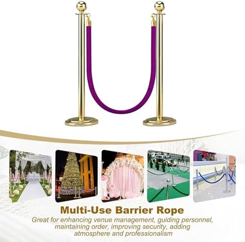3.3FT Purple Velvet Rope with Gold Hooks - Luxury Stanchion for Events, Movie Theaters, Grand Openings, and Hotel Parties - Queue Line Divider & Obstacle Barrier