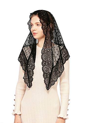 Wgior Triangle Vintage Inspired Lace Chapel Veils Catholic Mass Head Covering Scarf Mantilla Veils for Church2