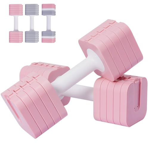 EIGFOH Mancuernas Ajustables 10KG (2 * 5KG), Impermeables y Ahorradoras de Espacio, Fáciles de Ajustar, Pesas Ideales para Entrenamiento y Gimnasio en Casa (Rosa)
