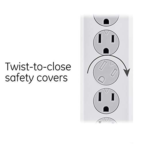 Ge 6-Outlet Surge Protector, 2 Pack, 20 Ft Extension Cord, Power Strip, 800 Joules, Flat Plug, Twist-To-Close Safety Covers, Protected Indicator Light, Ul Listed, White, 54653 #TOP3