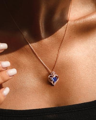 Heart Birthstone Rose Necklace for Women: Genuine 925 Sterling Silver Rose Gold Pendant Dainty Necklace Jewelry Gifts for Christmas Anniversary Birthday Gifts for Her Wife Mom2