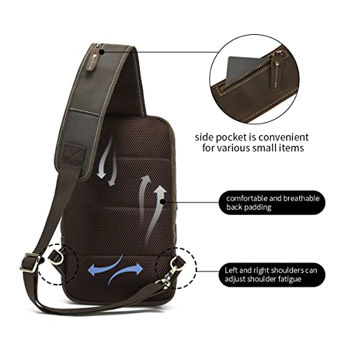 Hespary Leather Sling Bag Crossbody Shoulder Backpack Daypacks For Men Travel Hiking Fit 12.9" Ipad #TOP4