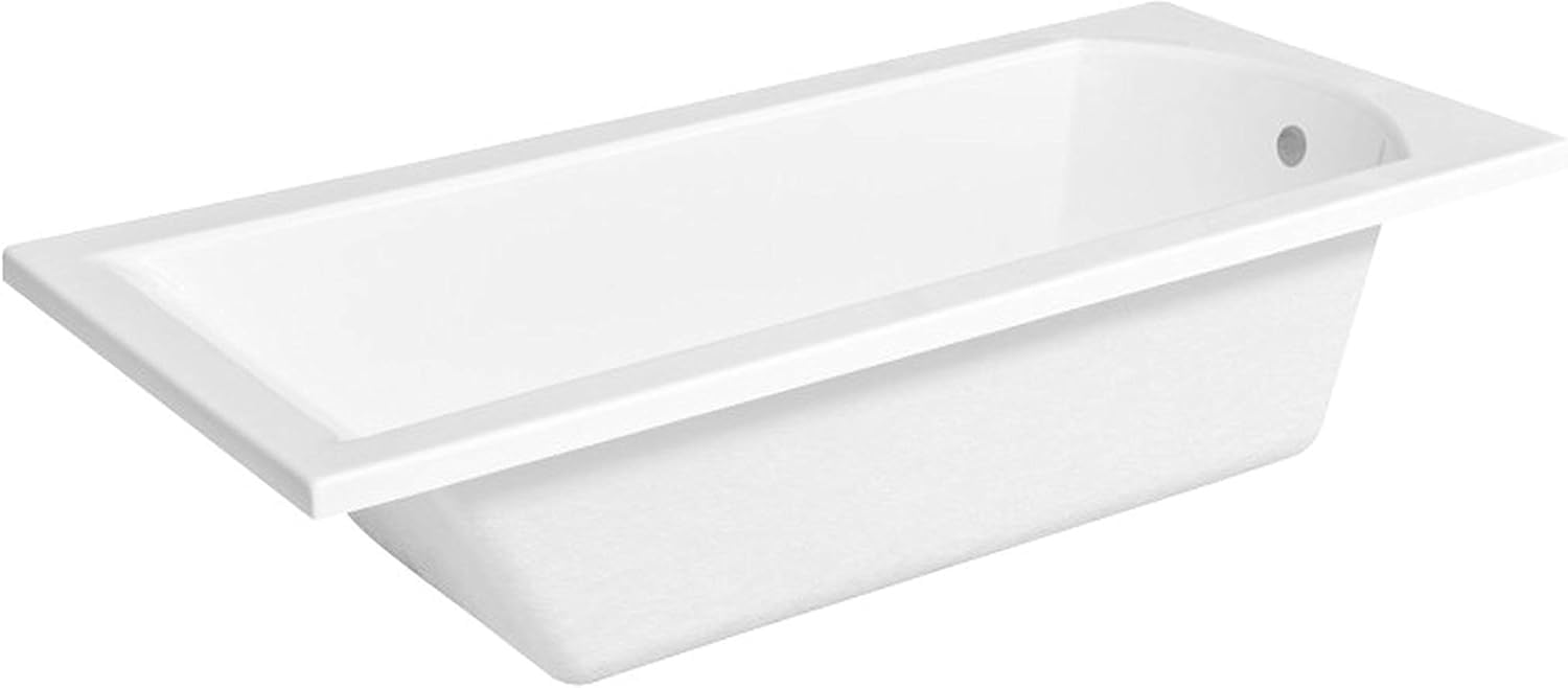VBChome Badewanne 170 x 70 cm Weiß Acryl Wannenträger Platz für LED-Beleuchtung Styroporträger Siphon Wanne Rechteck Design Modern Ablaufgarnitur in Chrom