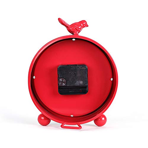 Königswerk Vintage Desk Clock, 8 Inches Silent Non-Ticking Battery Operated Metal Table Top Clock For Bedroom, Living Room, Office, Shelf Decor (Red Bird) #TOP1