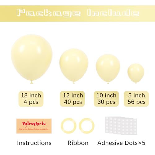 Image of Voircoloria 130pcs Pastel Yellow Balloons Different Sizes 18 inch 12 inch 10 inch 5 inch Light Yellow Latex Balloon Garland Arch Kit for Birthday Baby Shower Graduation Wedding Gender Reveal Party Decorations