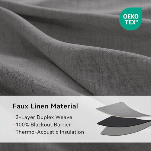 Image of 100% Blackout Shield Curtains, Dark Gray, 50''W x 96''L, 2 Panels, Linen Textured Look, Thermal Insulated, Full Light Blackout, Rod Pocket, Living Room /Bedroom