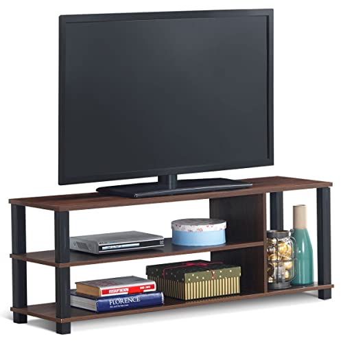 COSTWAY Meuble TV avec Étagère Ouvertes, Banc TV à 3 Niveaux pour Téléviseurs Jusqu’à 107 cm pour Chambre, Salon, 110 x 29,5 x 13 cm (Café)