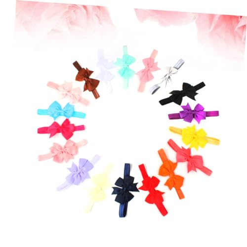 20pcs Hair Bow Headbands Pure Color Shaped Ribbon Soft Stretchy Headbands Assorted Colors for Newborns and Little Gift3