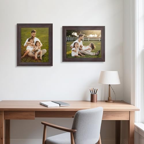 Image of 8x10 Picture Frame Walnut Brown, Wide Border, Durable 8 x 10 Wall Gallery Poster Photo Frame for Wall Hanging or Tabletop