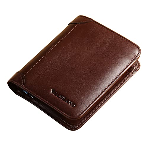 MANBANG Men's Wallets RFID Genuine Leather Trifold Wallets For Men with ID Window and Credit Card Holder