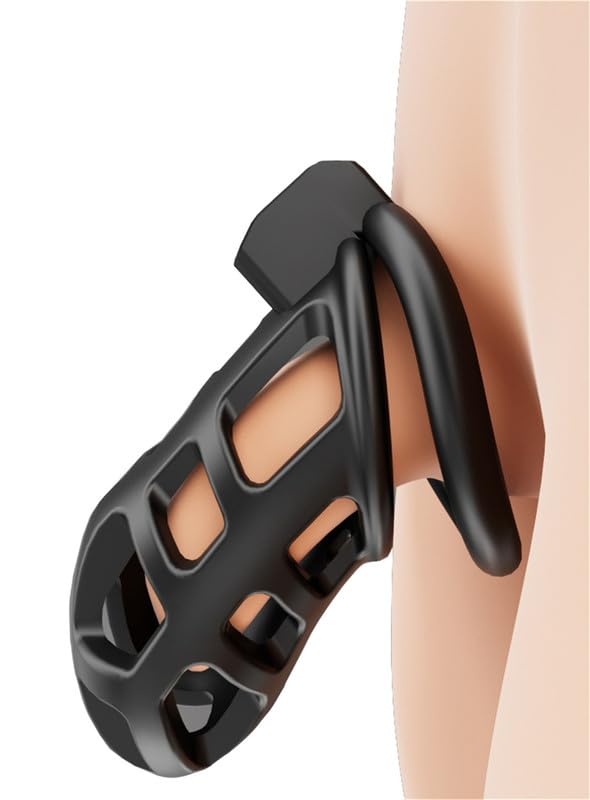 Resina Nera Sport E Fitness Gabbia Protettiva, Protettore Birdcage Professionale, Indossare Senza Cadere, Fibbie Multiple, 3 Accessori di Dimensioni Intercambiabili, 1 Chiave-K7
